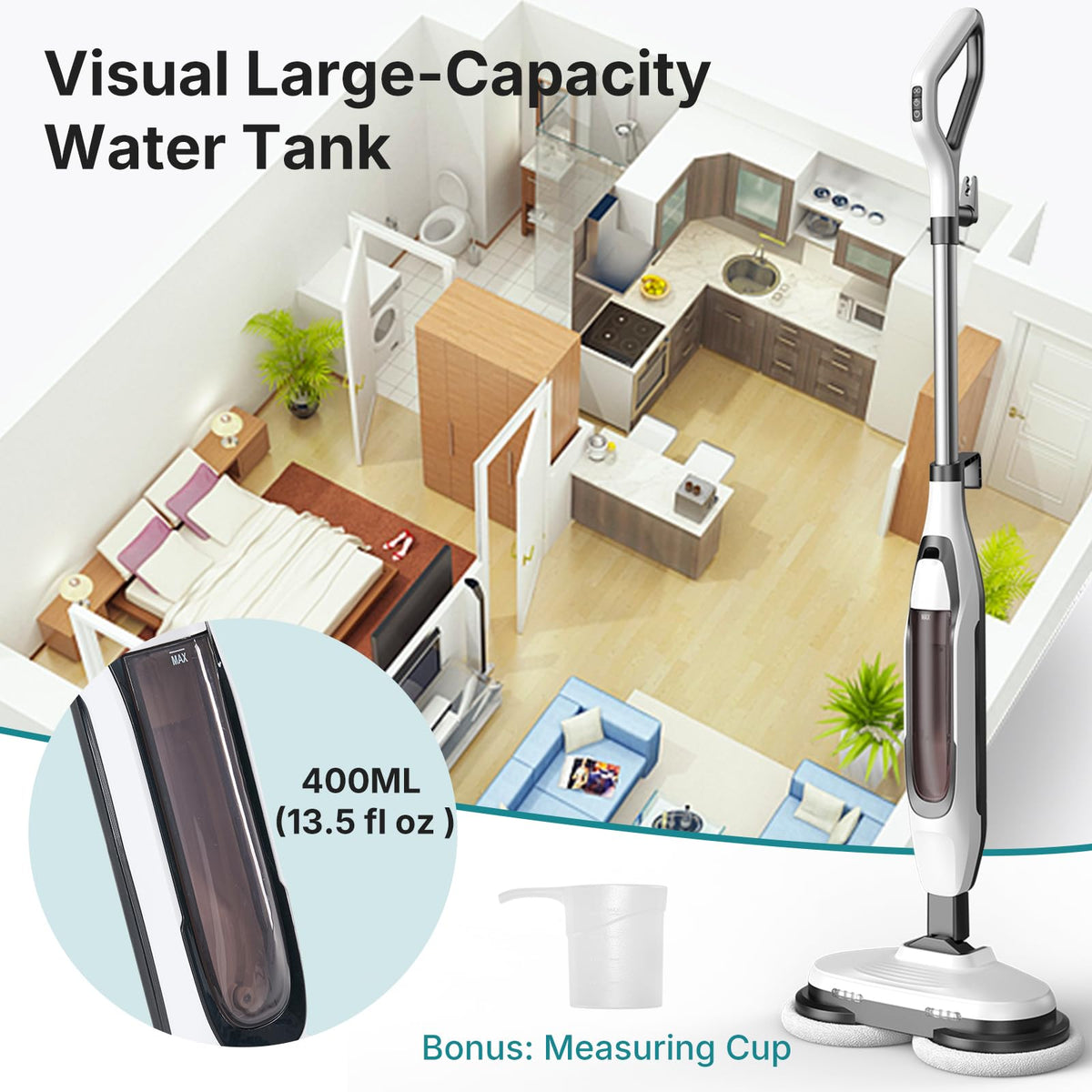 Steam Mop with Rotating Pads and 4 Cleaning Modes T676358