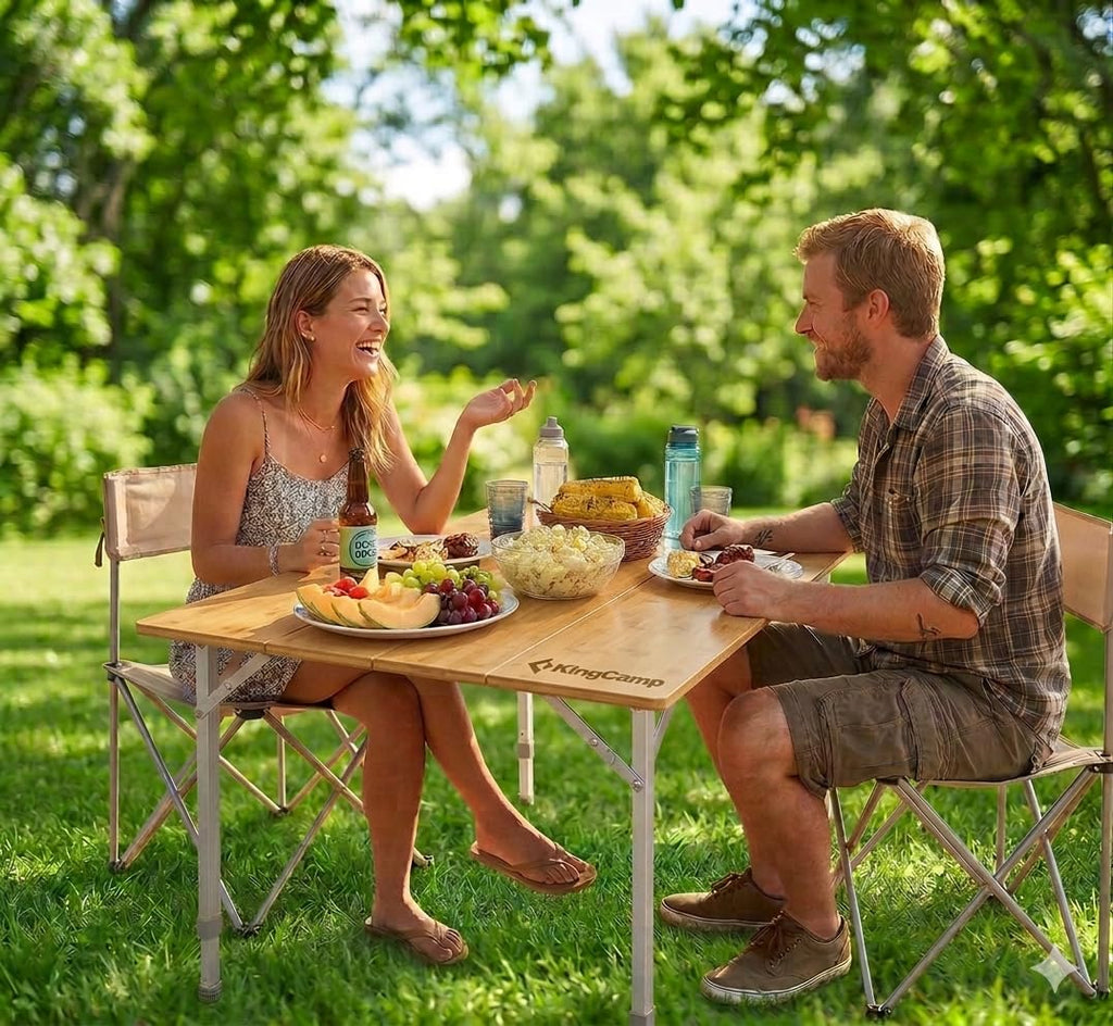 Folding Camping Table Bamboo Adjustable Portable Table U454804