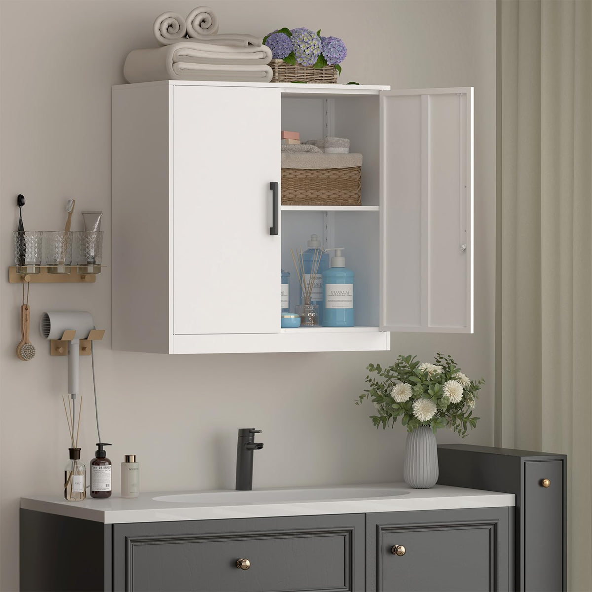 White Metal Wall Cabinet with Adjustable Shelf A13759