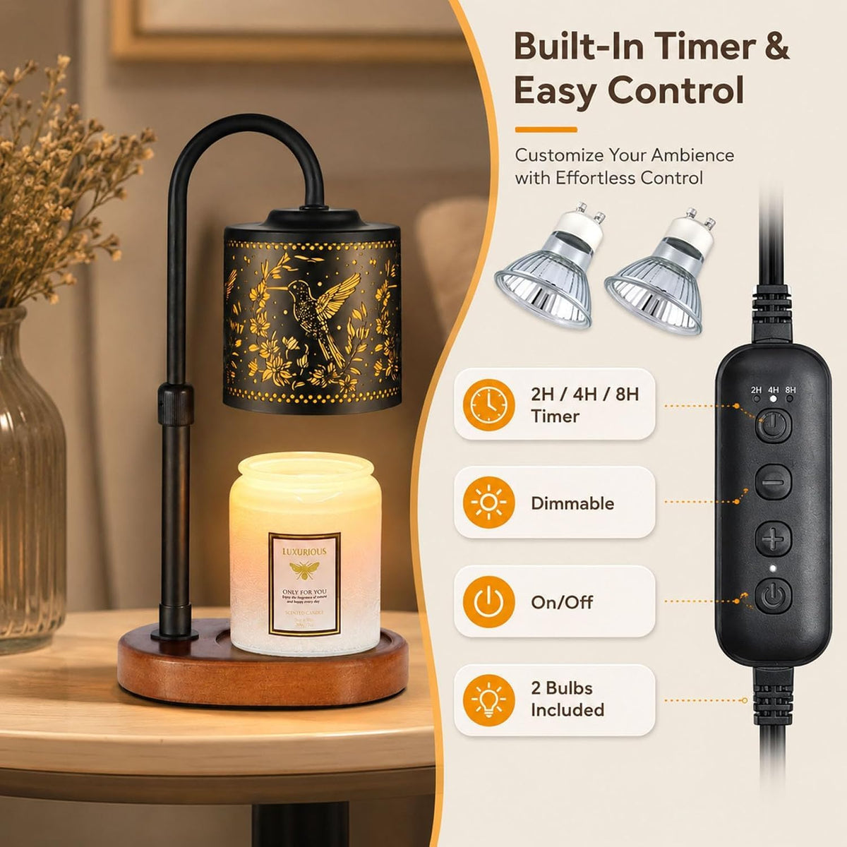 Dimmable Candle Warmer Lamp with Timer Q507416