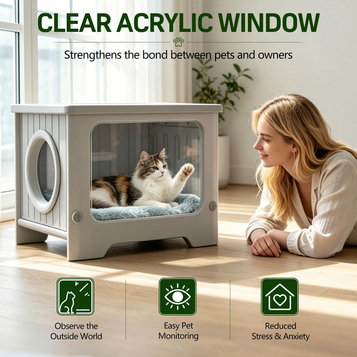 Weatherproof Stackable Outdoor Cat House with Clear Window J828