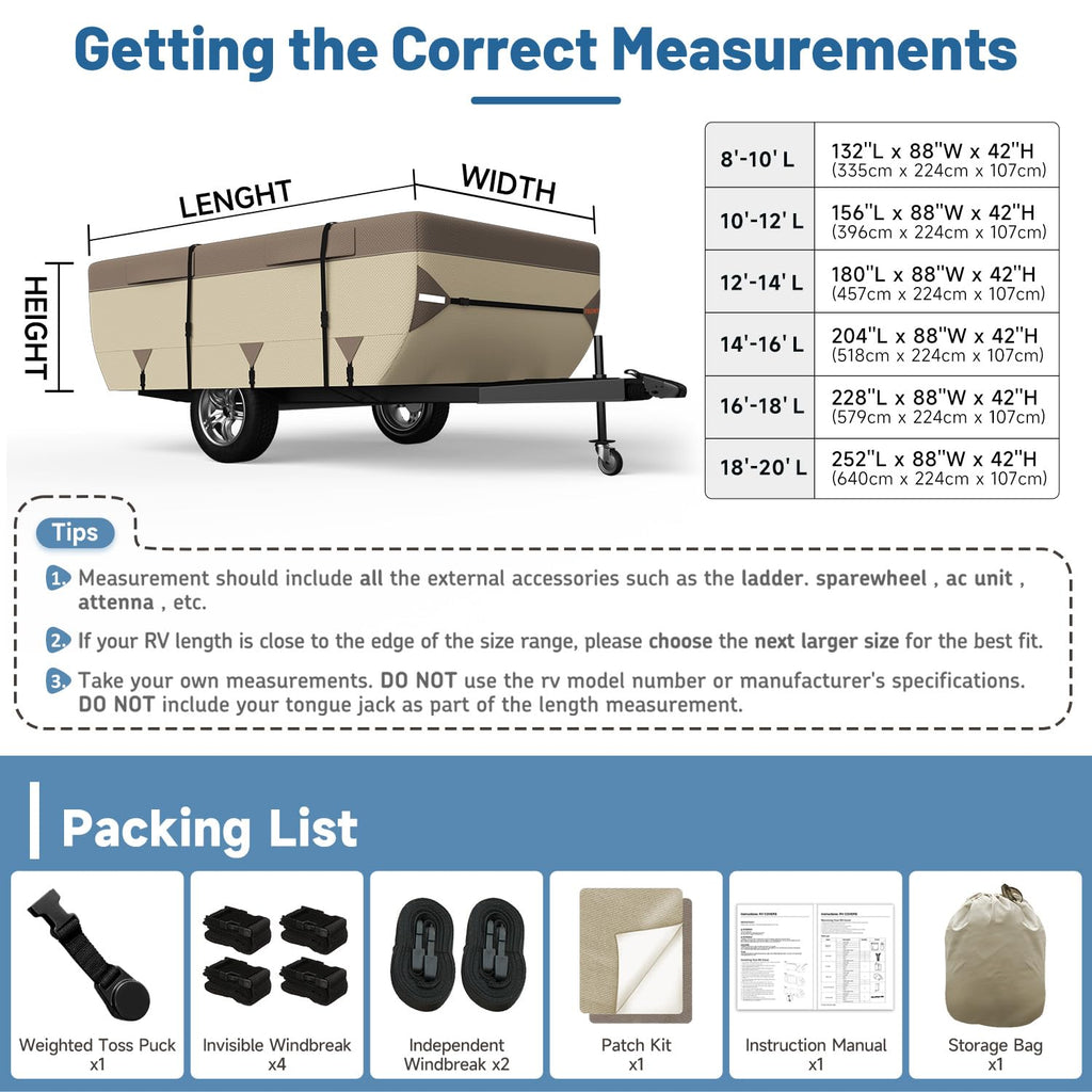Waterproof Windproof Pop Up Camper Cover Fits 14-16FT M297