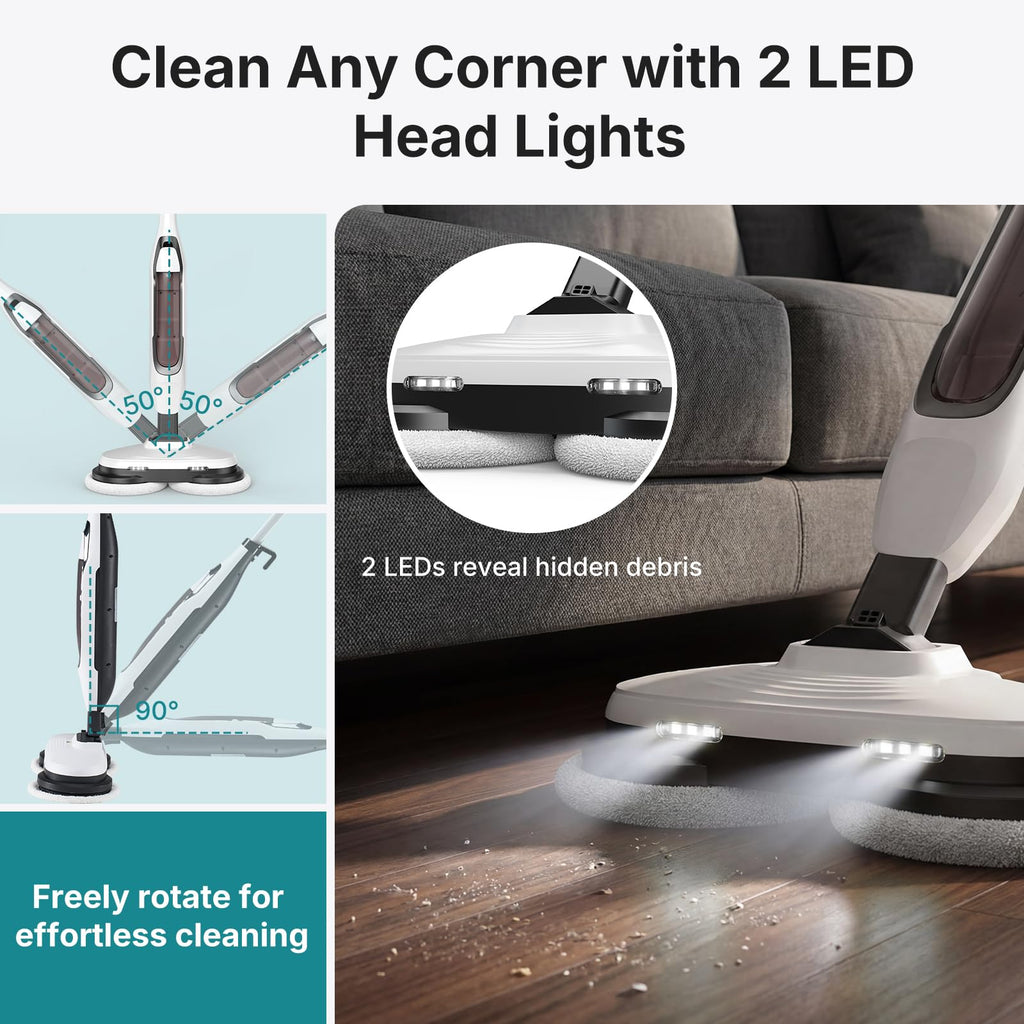 Steam Mop with Rotating Pads and 4 Cleaning Modes T676358