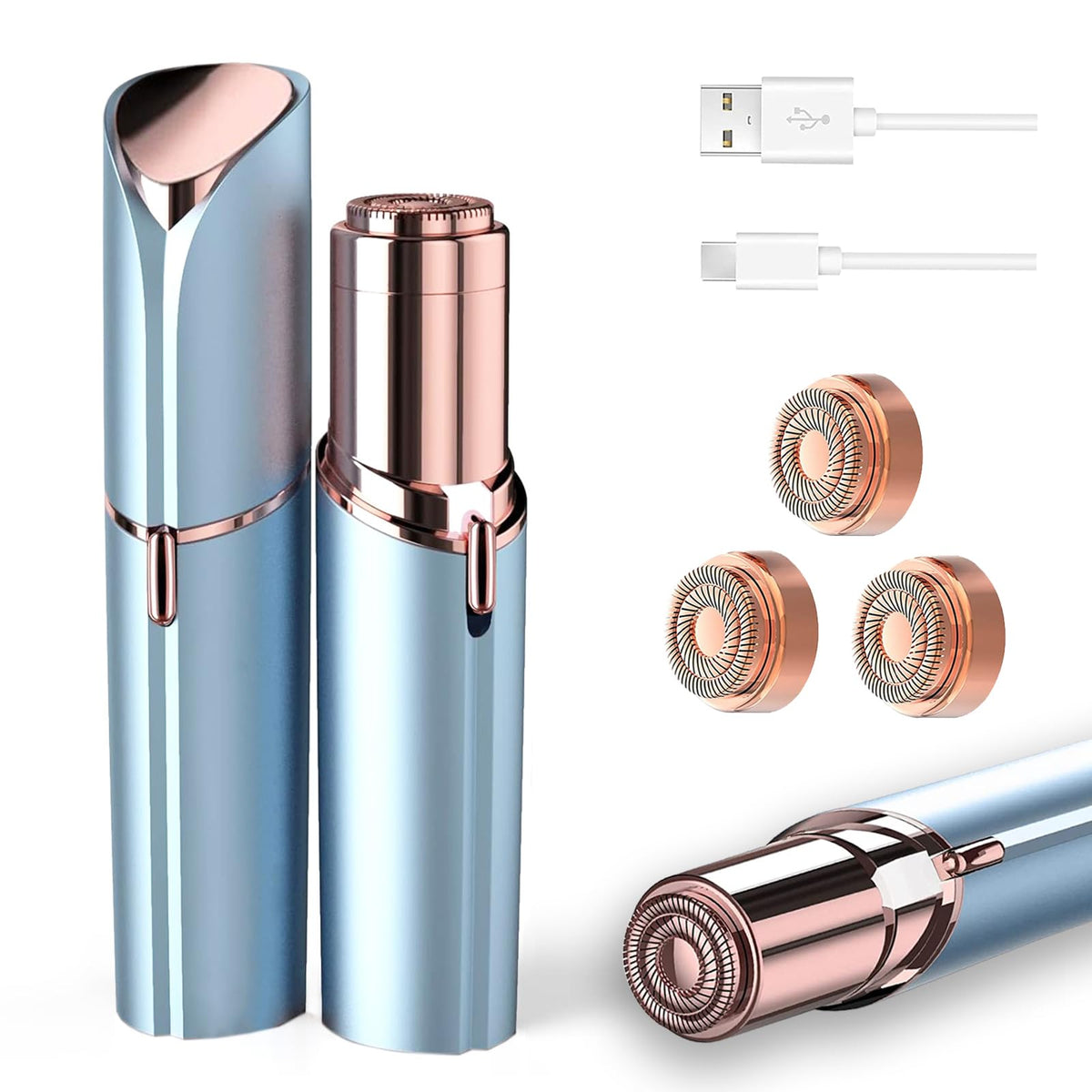 Facial Hair Removal USB Rechargeable 3 Replacement Heads W5335