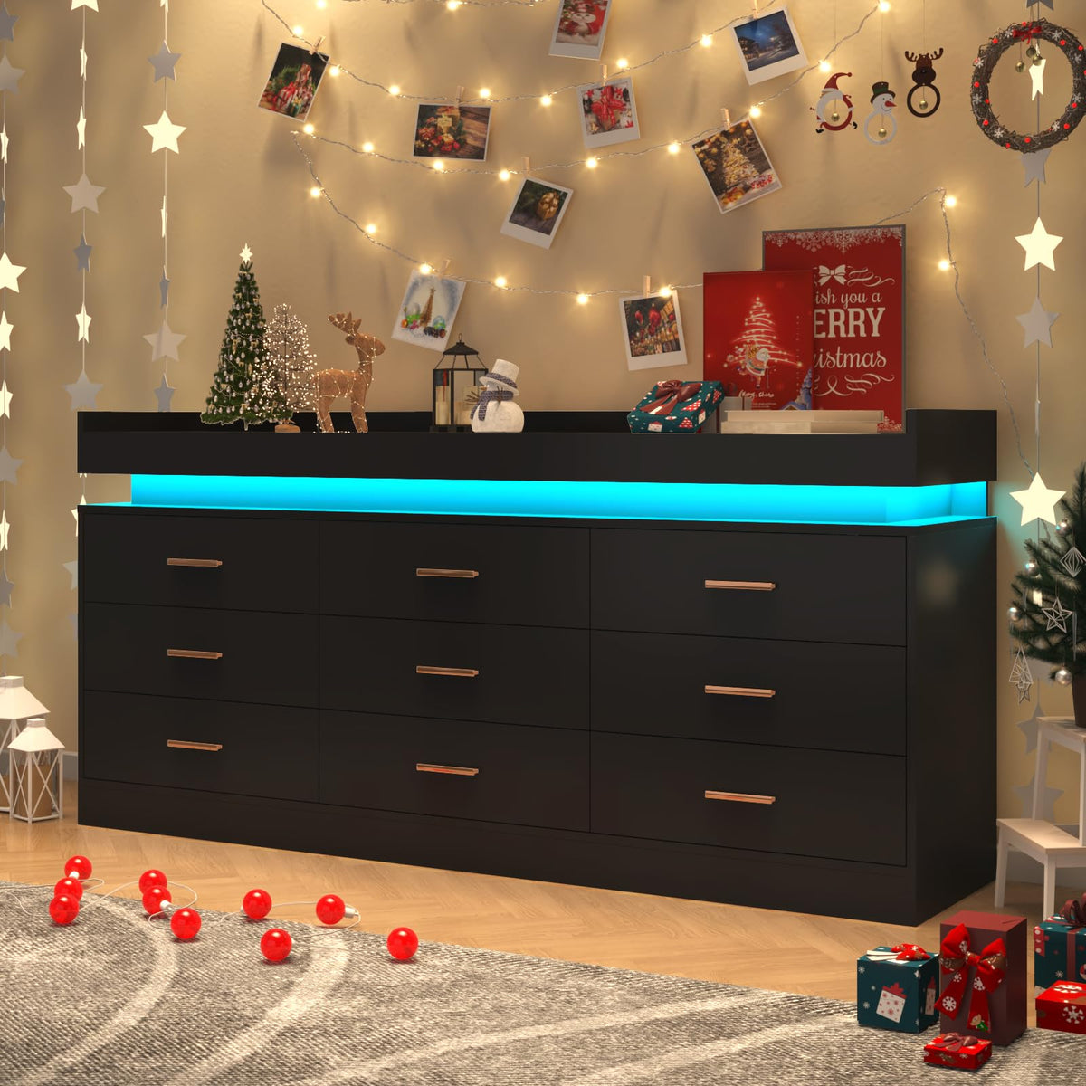 9 Drawer Dresser with LED Light and Charging Station H940