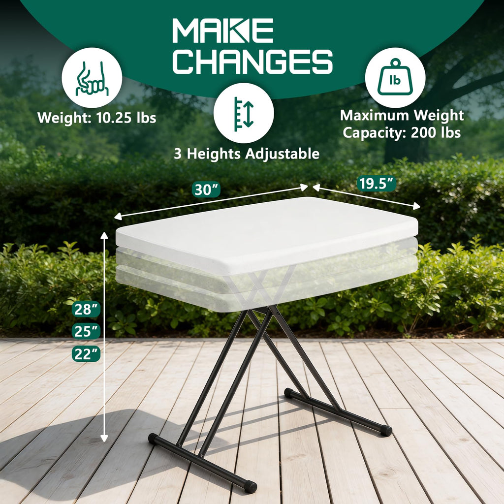 Folding Table 30 Inch Adjustable Height White Granite K81305