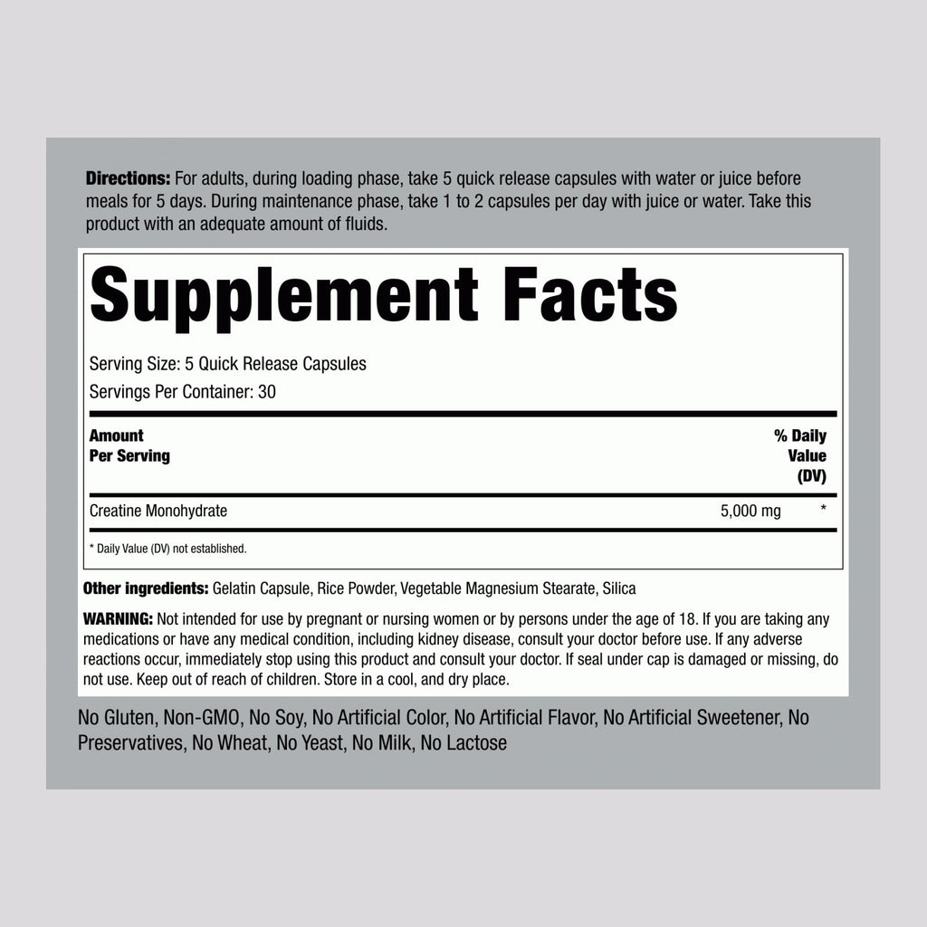 Creatine Monohydrate Capsules 5000mg 150 Pills Q401