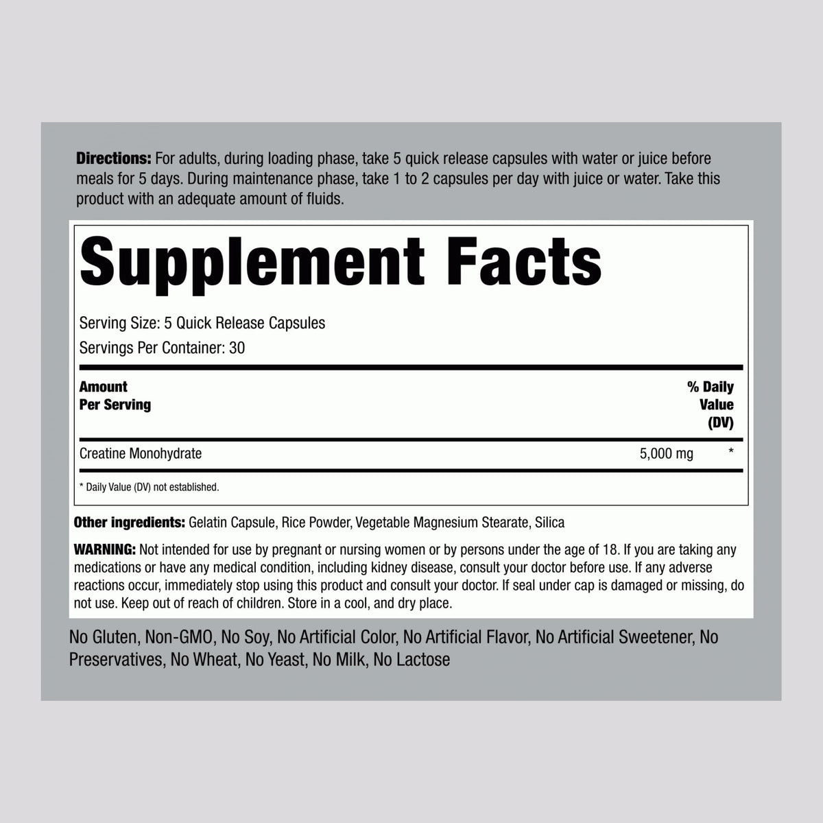Creatine Monohydrate Capsules 5000mg 150 Pills Q401