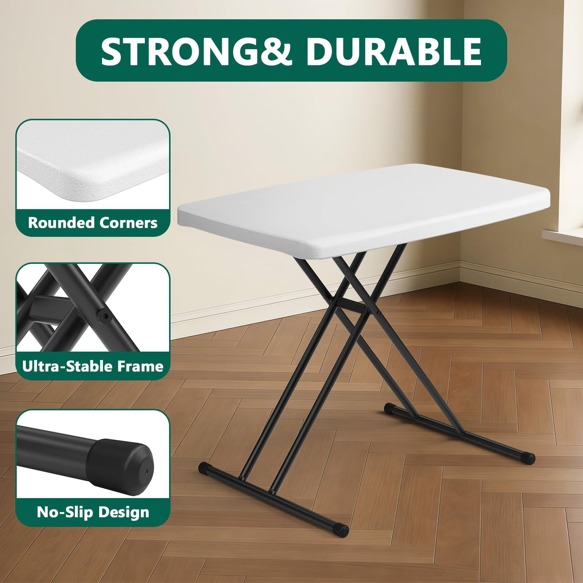 Folding Table 30 Inch Adjustable Height White Granite K81305