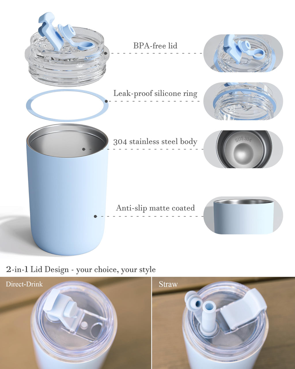16 oz Insulated Stainless Steel Tumbler with Straw and Lid M9512