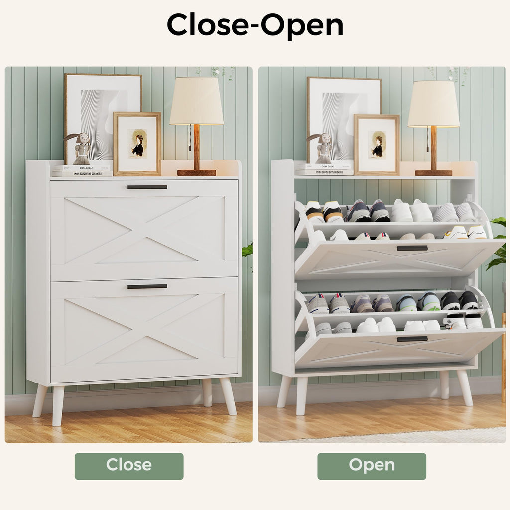 Farmhouse Shoe Storage Cabinet with Flip Drawers N9674