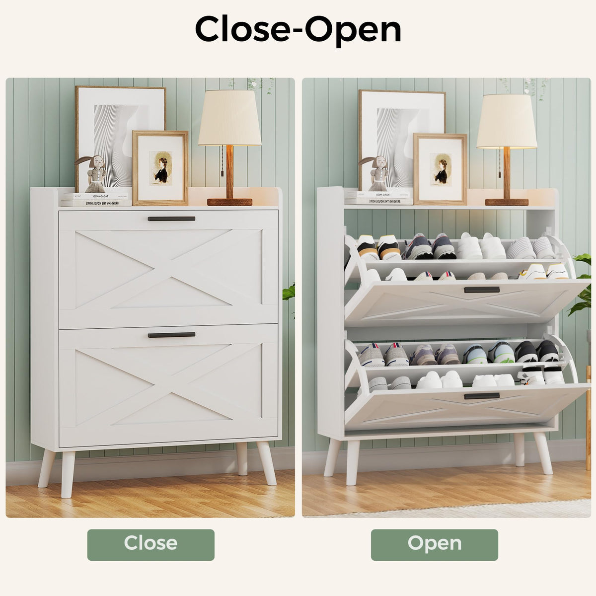 Farmhouse Shoe Storage Cabinet with Flip Drawers N9674