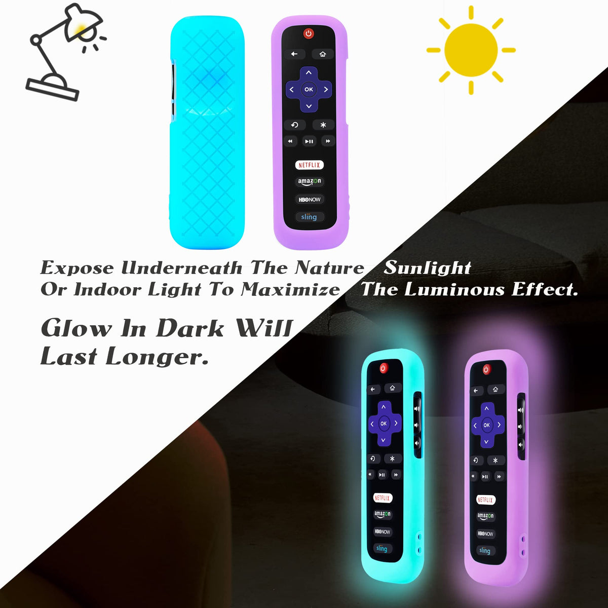 Silicone Remote Cover, 2-Pack, Glow in the Dark, Blue/Purple B636