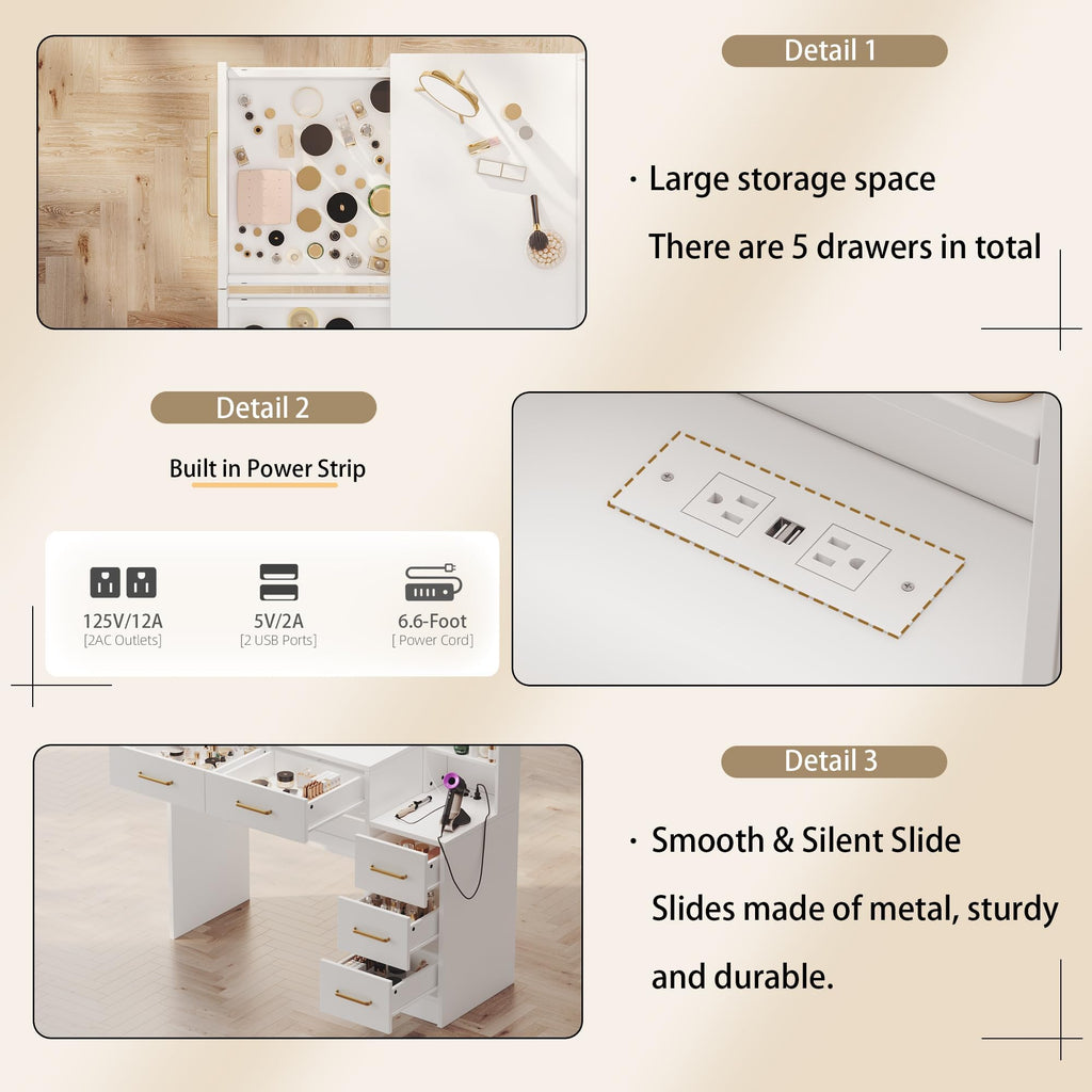 White Vanity Table with Drawer and Mirror D83534