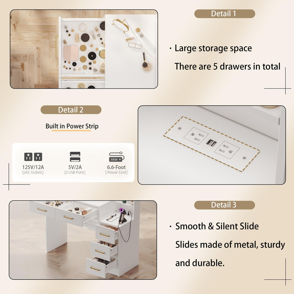 White Vanity Table with Drawer and Mirror D83534