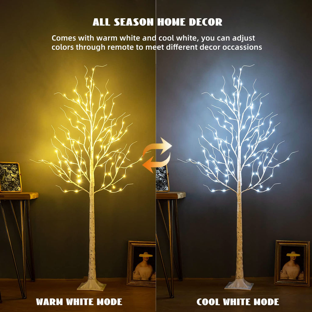 6ft 96LED Lighted Artificial Birch Tree with 9 Modes Timer F498