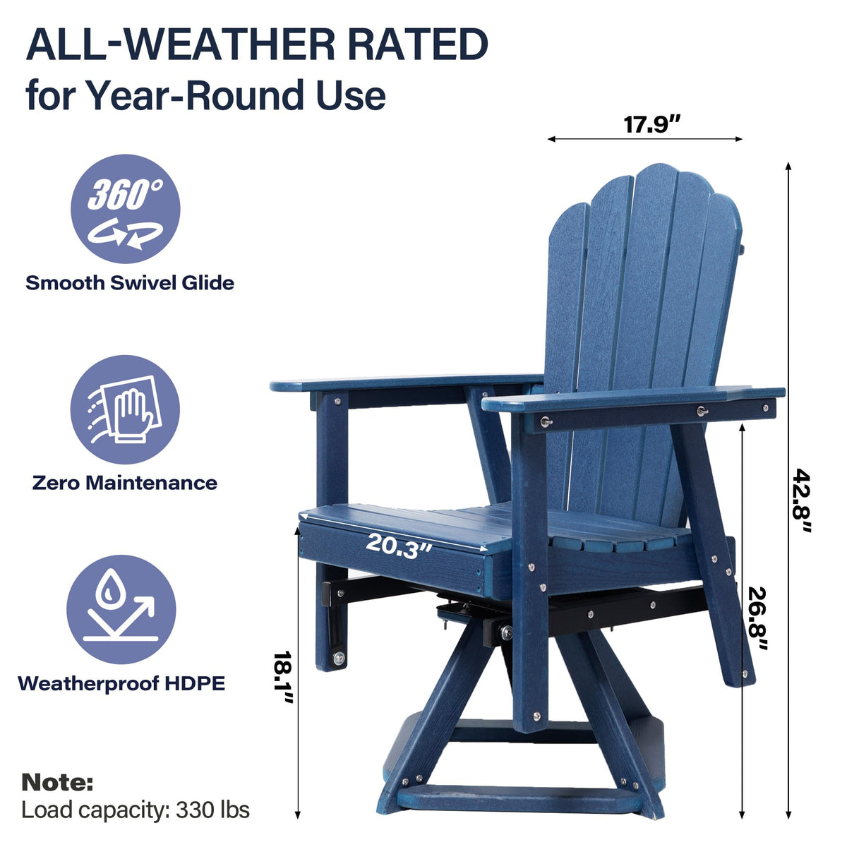 HDPE Swivel Adirondack Chair Set of 2 Navy Blue G733953