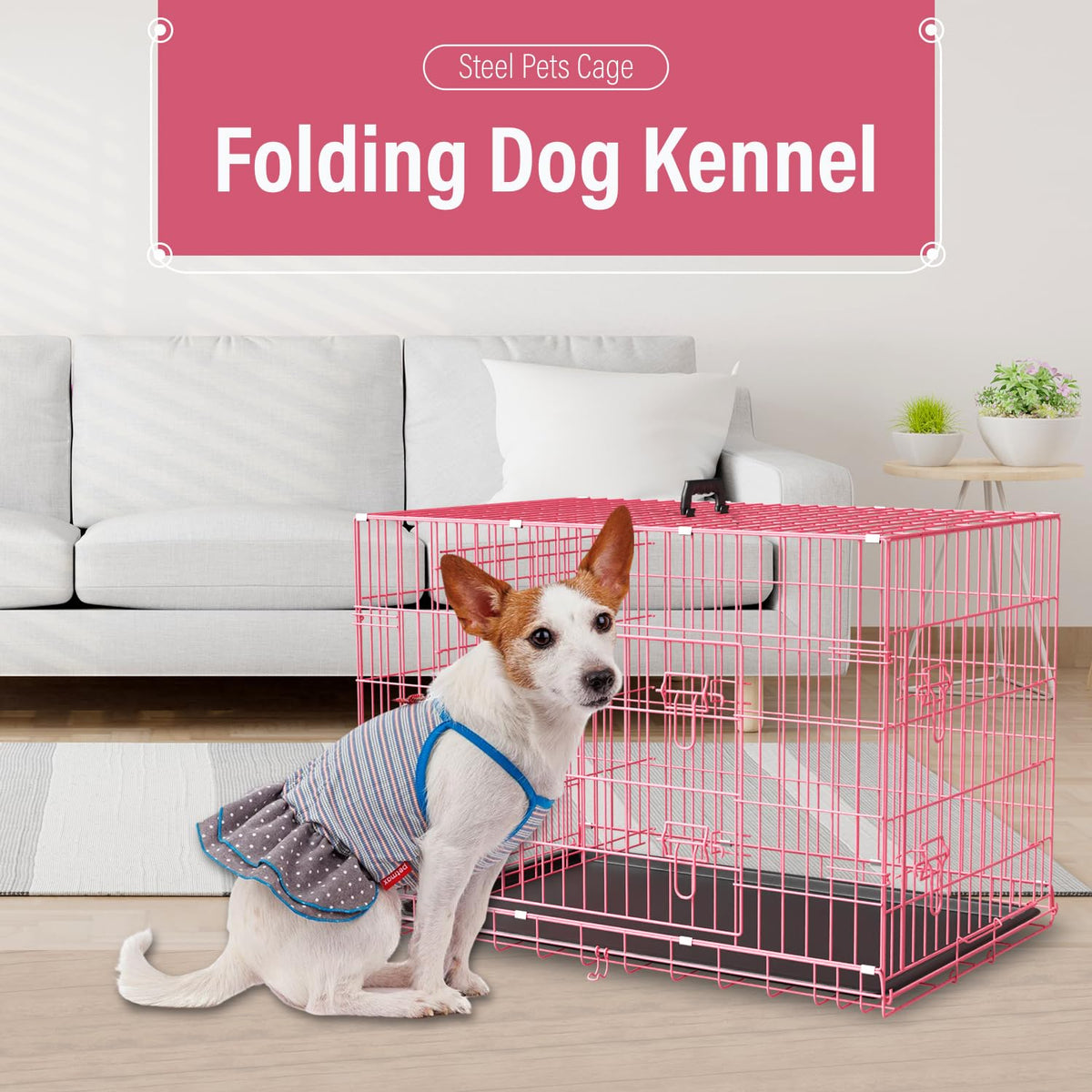 36" Metal Wire Folding Dog Crate with Divider Panel M733048