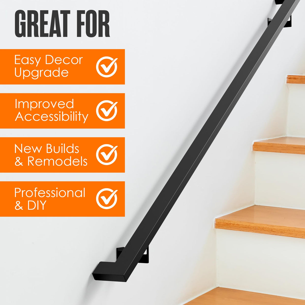 Black 6FT Aluminum Handrail F851566
