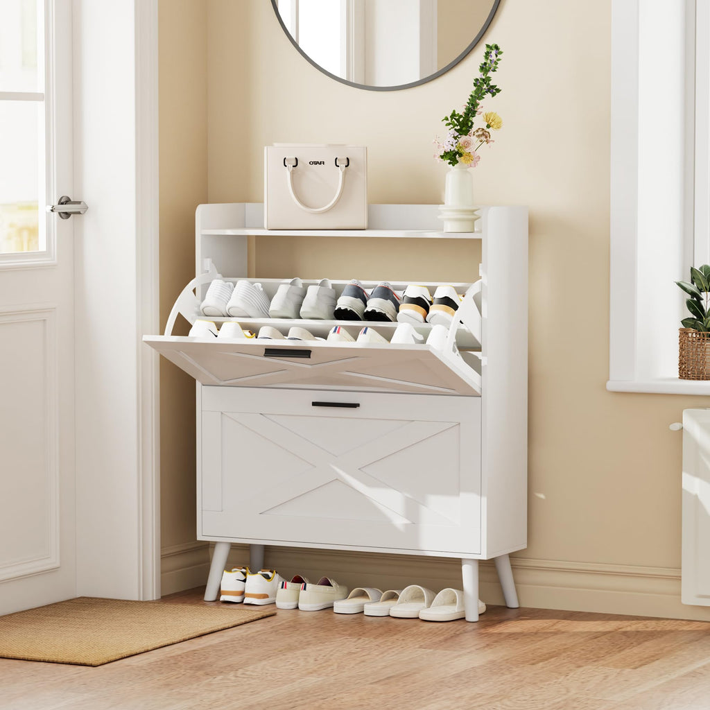 Farmhouse Shoe Storage Cabinet with Flip Drawers N9674