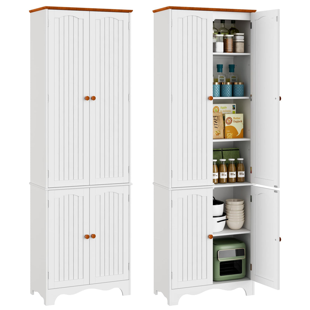 White 72" Kitchen Pantry Cabinet with Doors and Adjustable Shelves R862