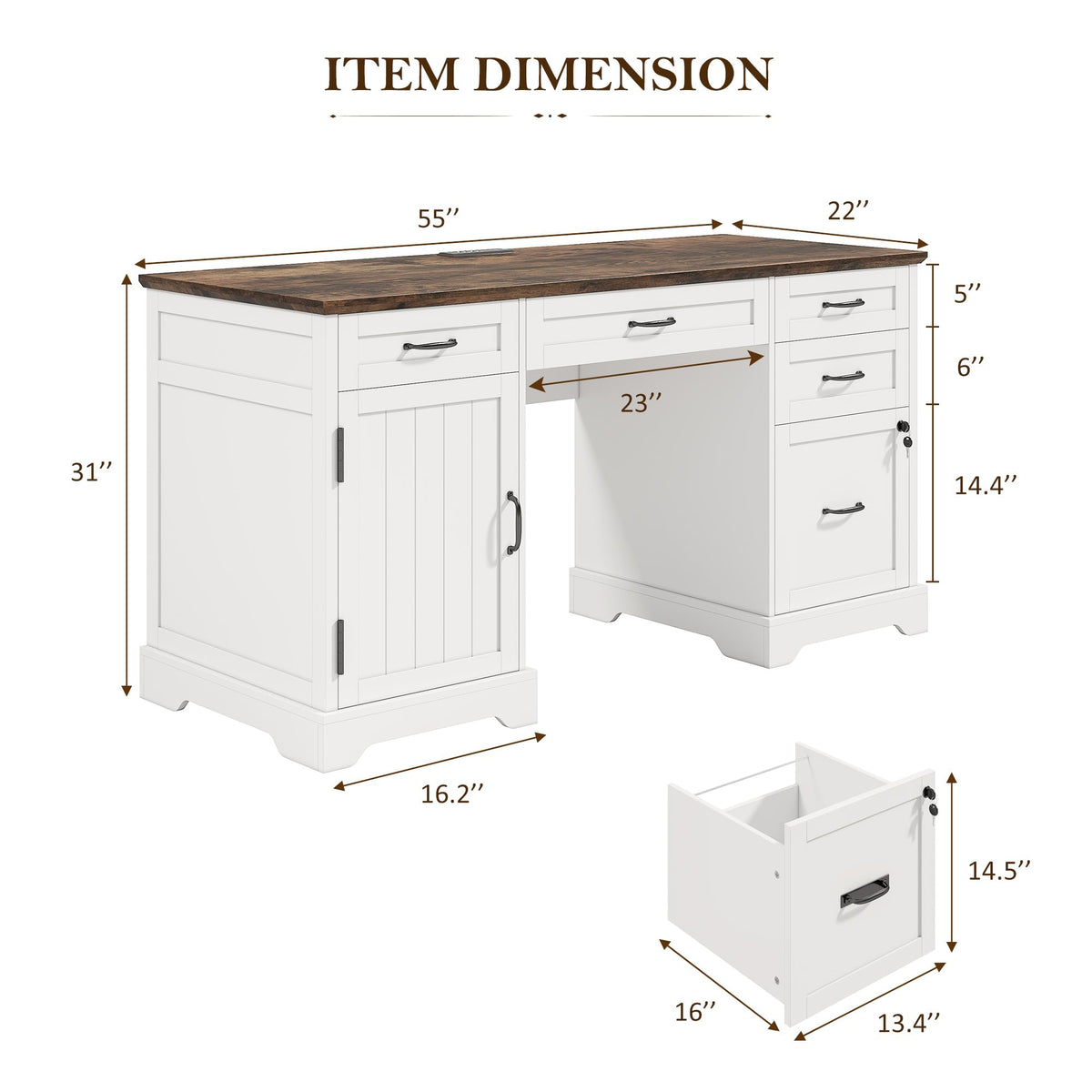 55'' White Farmhouse Desk with Drawers B96186