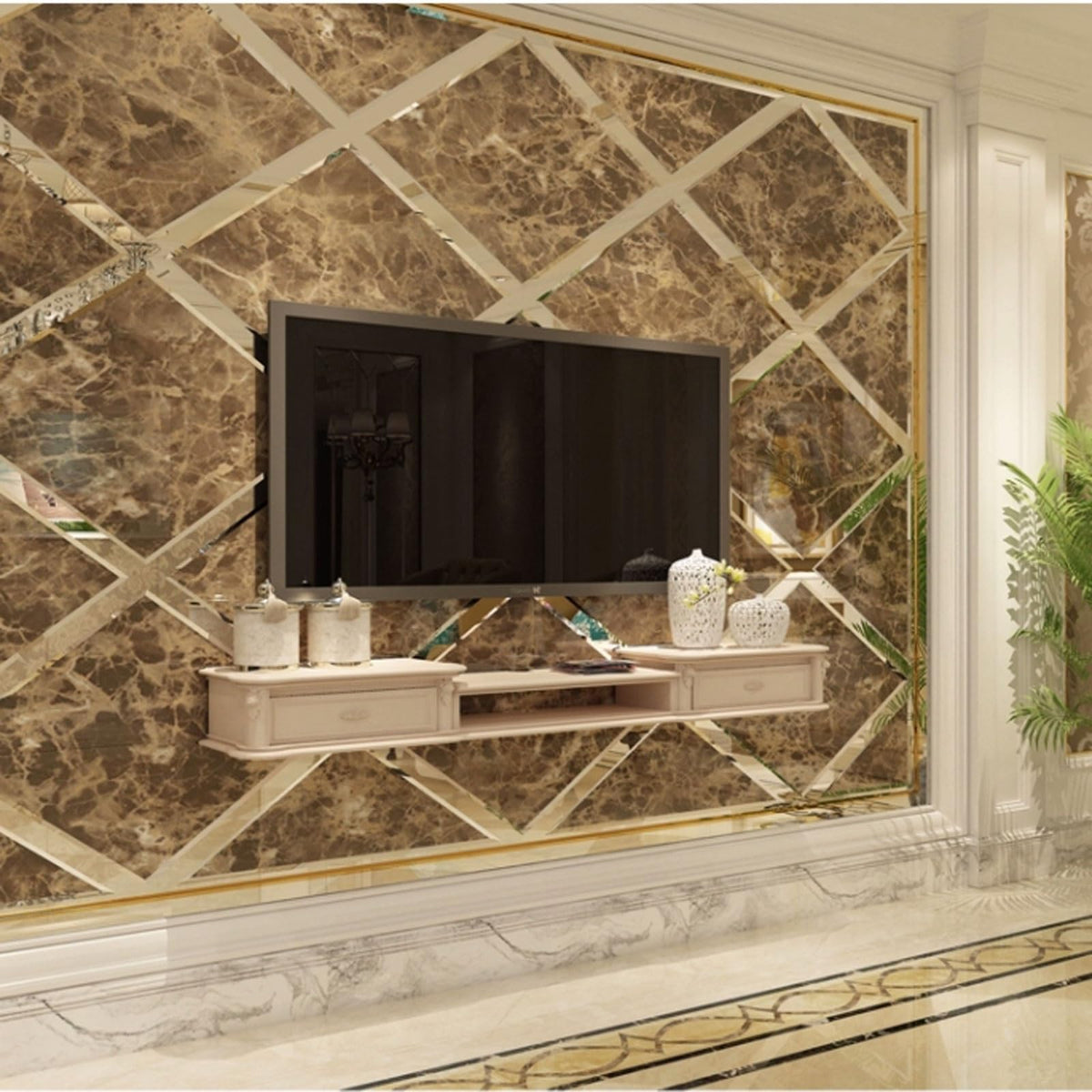 Wall Mounted TV Stand with Drawers and Open Storage Shelf I62702