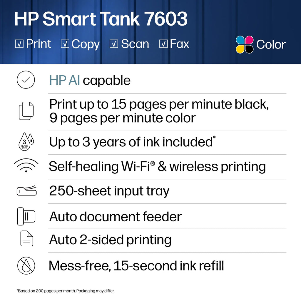 Wireless All-in-One Ink Tank Printer, Scanner, Fax, Copier A197