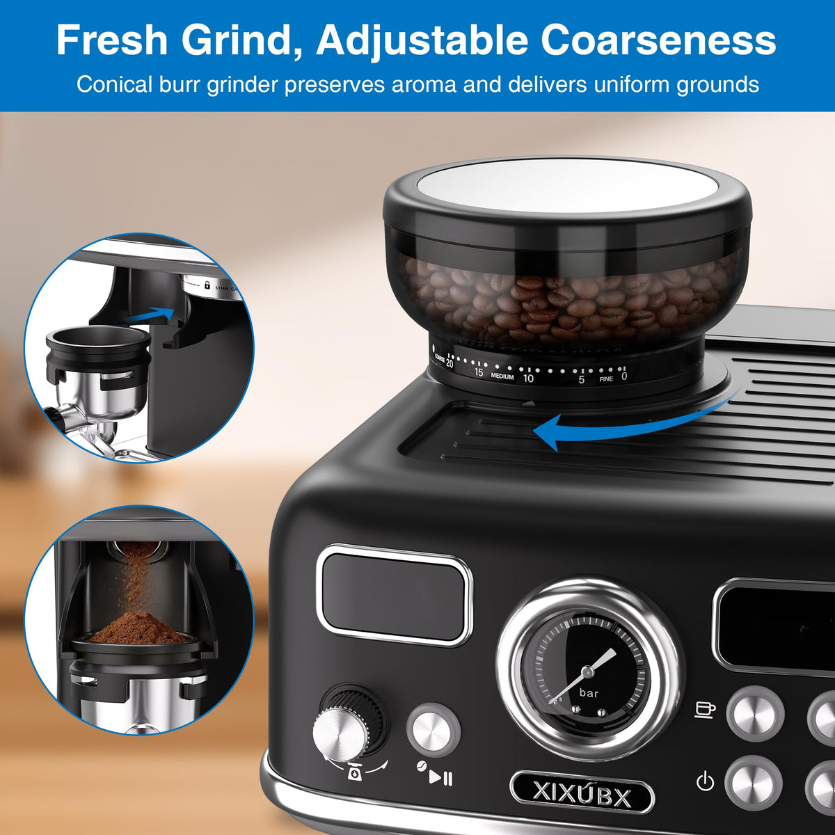 Espresso Machine with Grinder, PID & Programmable Settings, Black T9119