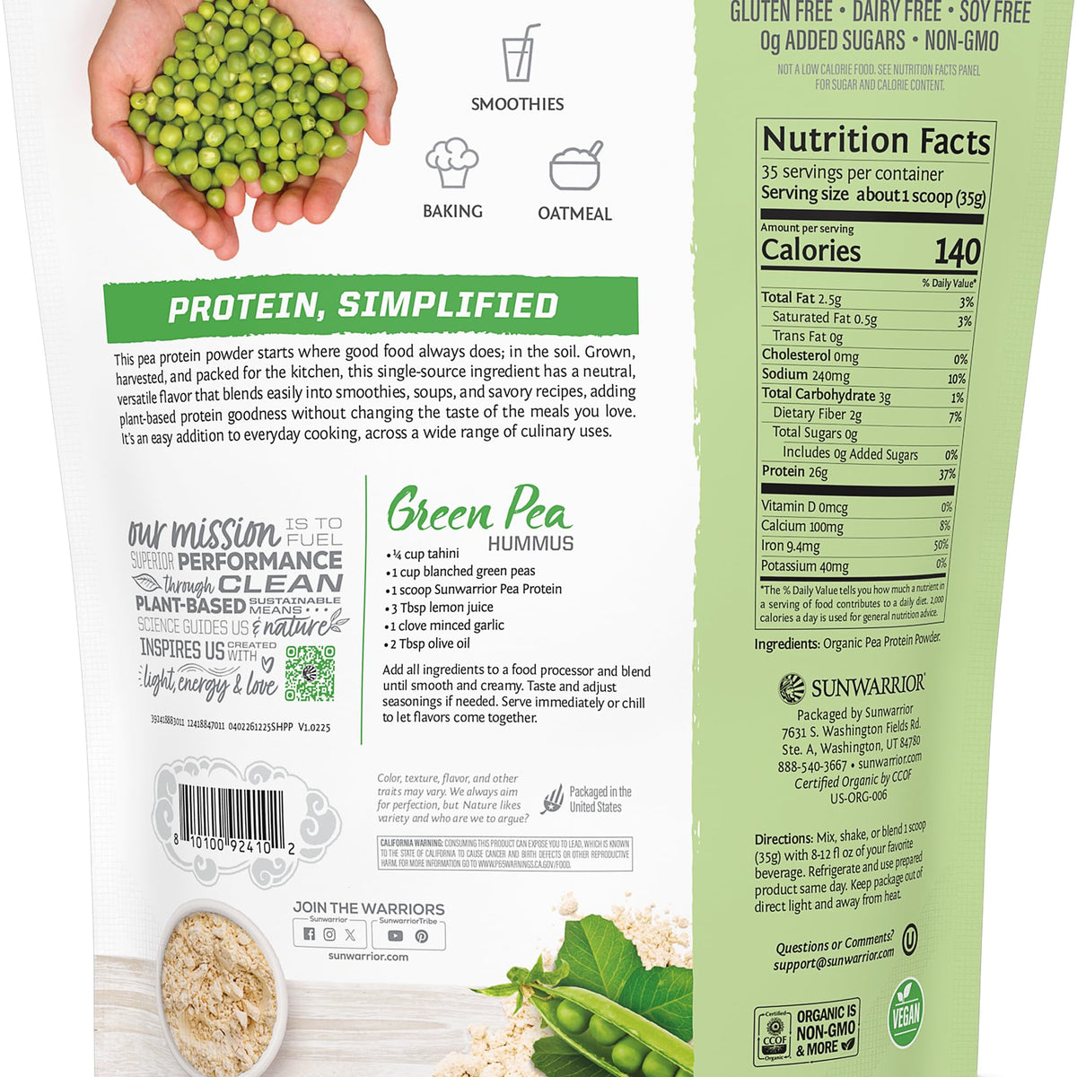 Organic Pea Protein Powder 35 Servings Unflavored J6253