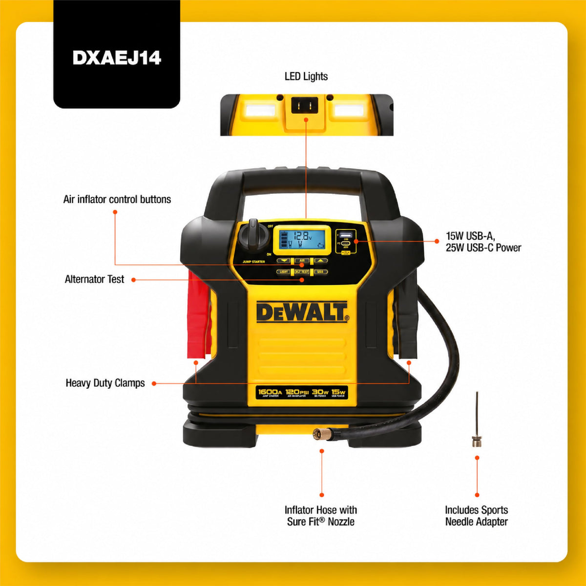1600 Peak Amp Jump Starter with 120 PSI Air Inflator J315