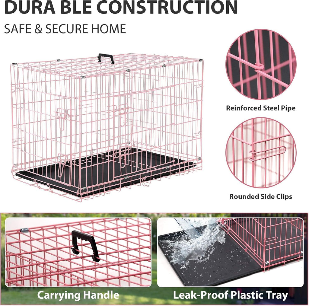 36 Inch Foldable Metal Dog Crate with Double Doors C2765