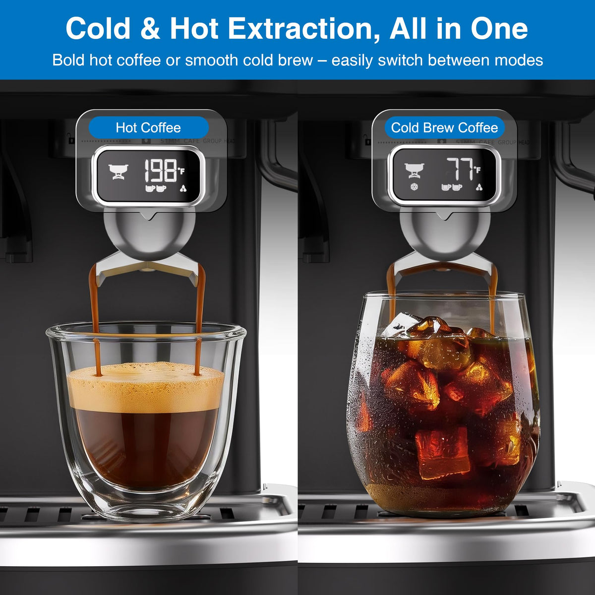 Espresso Machine with Grinder, PID & Programmable Settings, Black T9119