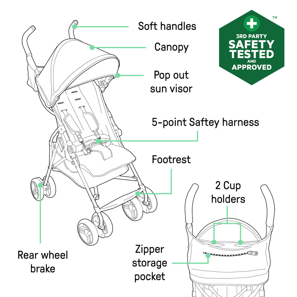 Lightweight Compact Fold Stroller with Canopy and Recline, Slate Grey J337671
