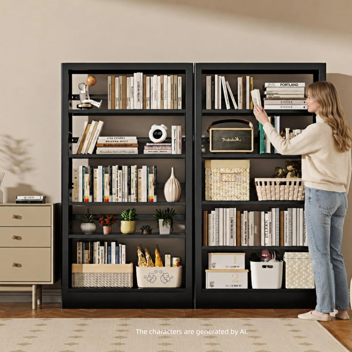 Black 5-Tier Metal Bookcase with Adjustable Shelves F239234