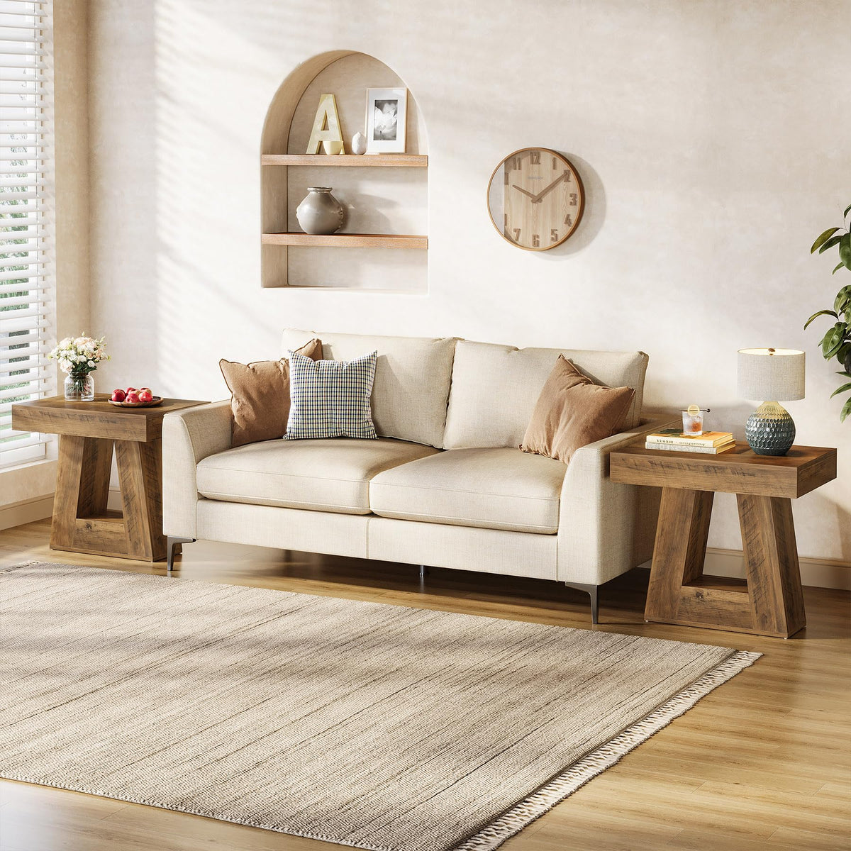 24" 2-Tier Narrow Wooden Side Table Set of 2 G9242