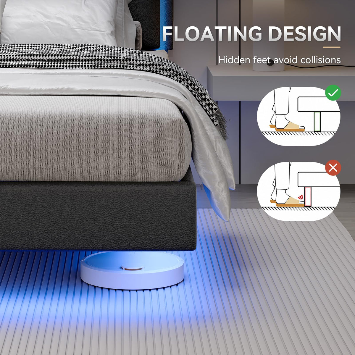 Black Full Size Floating Bed Frame with LED Lights B99623