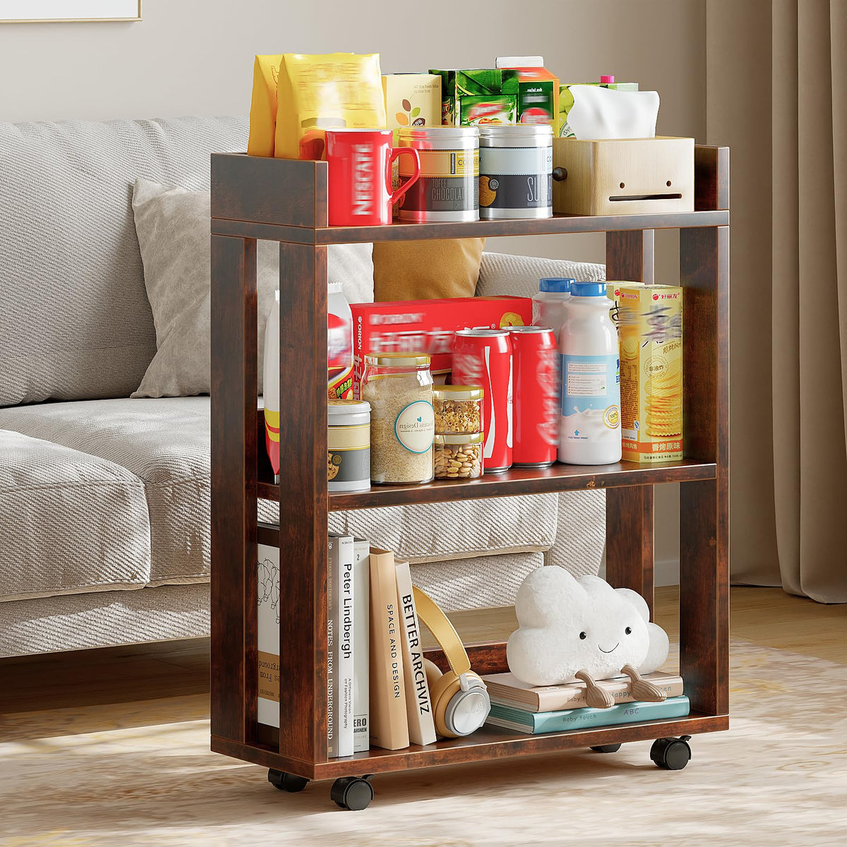 3-Tier Small Bookshelf with Wheels B22521