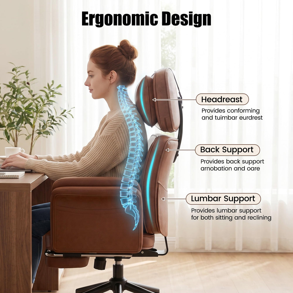 Brown Criss Cross Office Chair with Flip-Up Armrests and Headrest Y4000