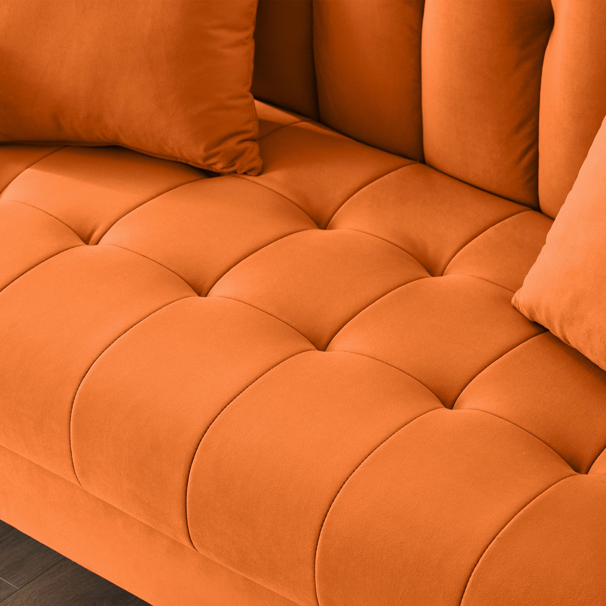 Orange Velvet Tufted Loveseat Sofa L717