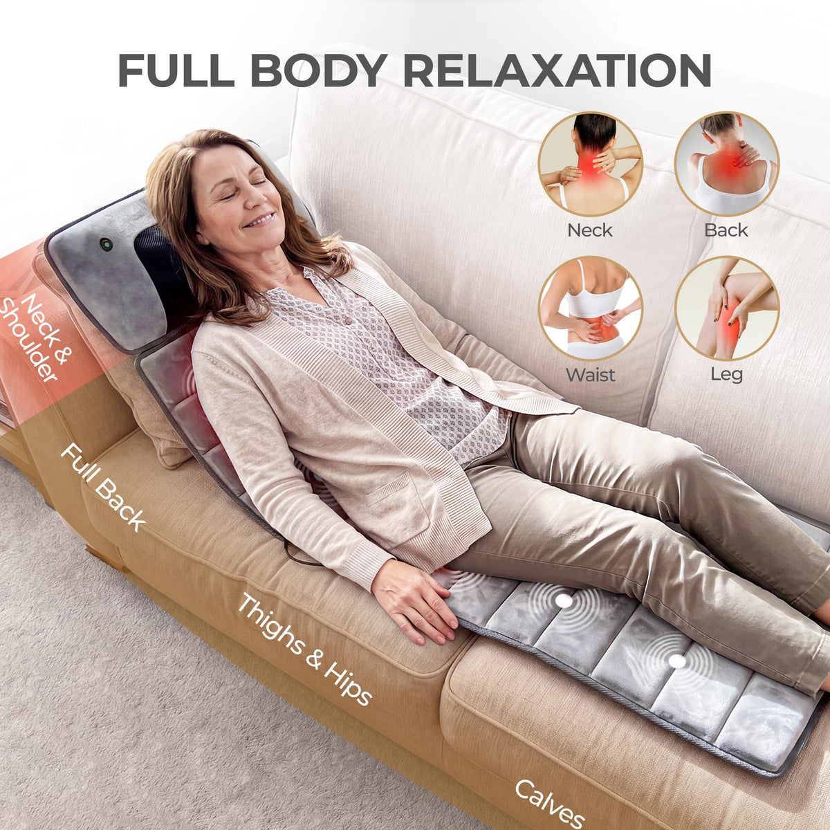 Grey Foldable Heated Full Body Massage Mat with 3D Neck Massager G5415