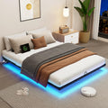 Full Size Metal Platform Bed Frame with LED Lights & Charging Station U8058