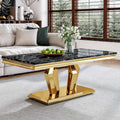 47" Faux Marble Rectangular Coffee Table with Mirrored Finish Stainless Steel Base N900