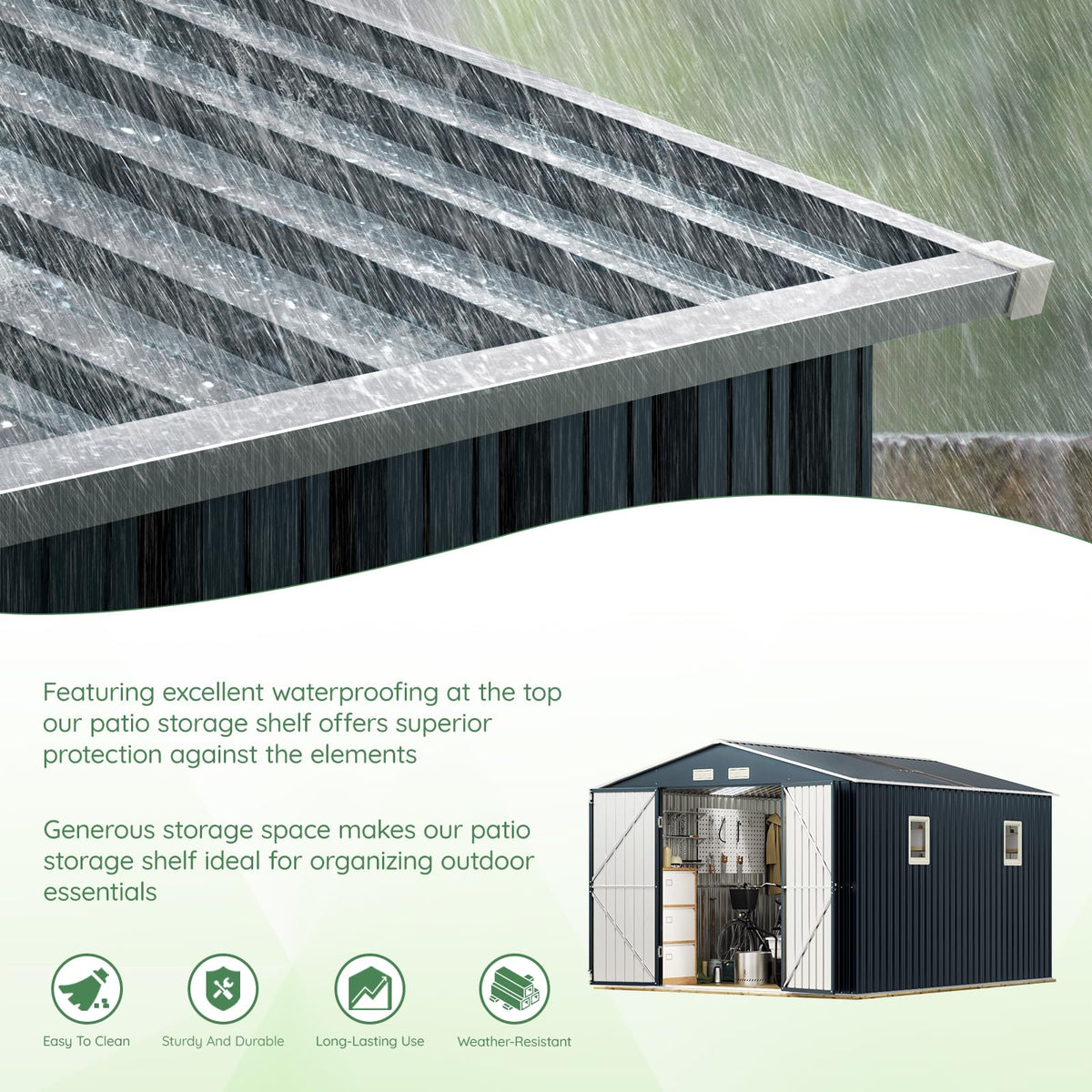 10x12X7.5FT Outdoor Steel Storage Shed with Lockable Doors and Frame Floor D524561