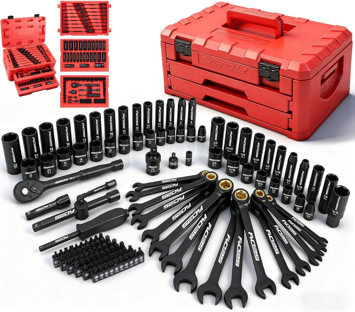 132-Piece SAE/Metric Mechanics Tool Set with Storage Case U337