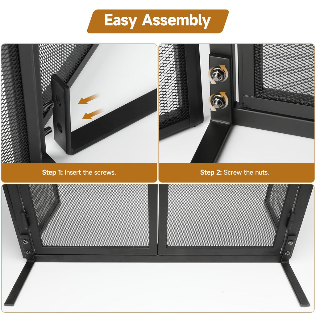 50"x32" Adjustable 3-Panel Fireplace Screen with Doors L95597