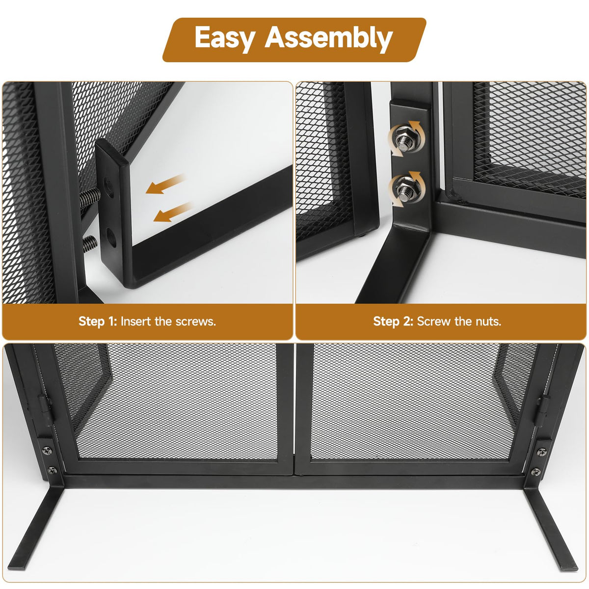 50"x32" Adjustable 3-Panel Fireplace Screen with Doors L95597