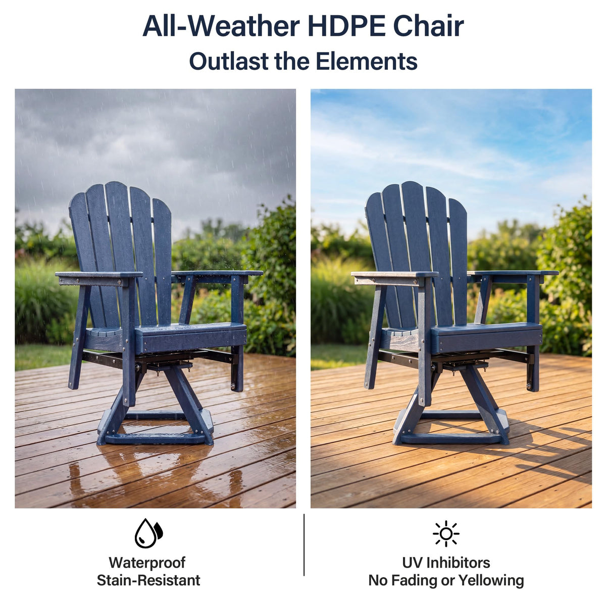 HDPE Swivel Adirondack Chair Set of 2 Navy Blue G733953
