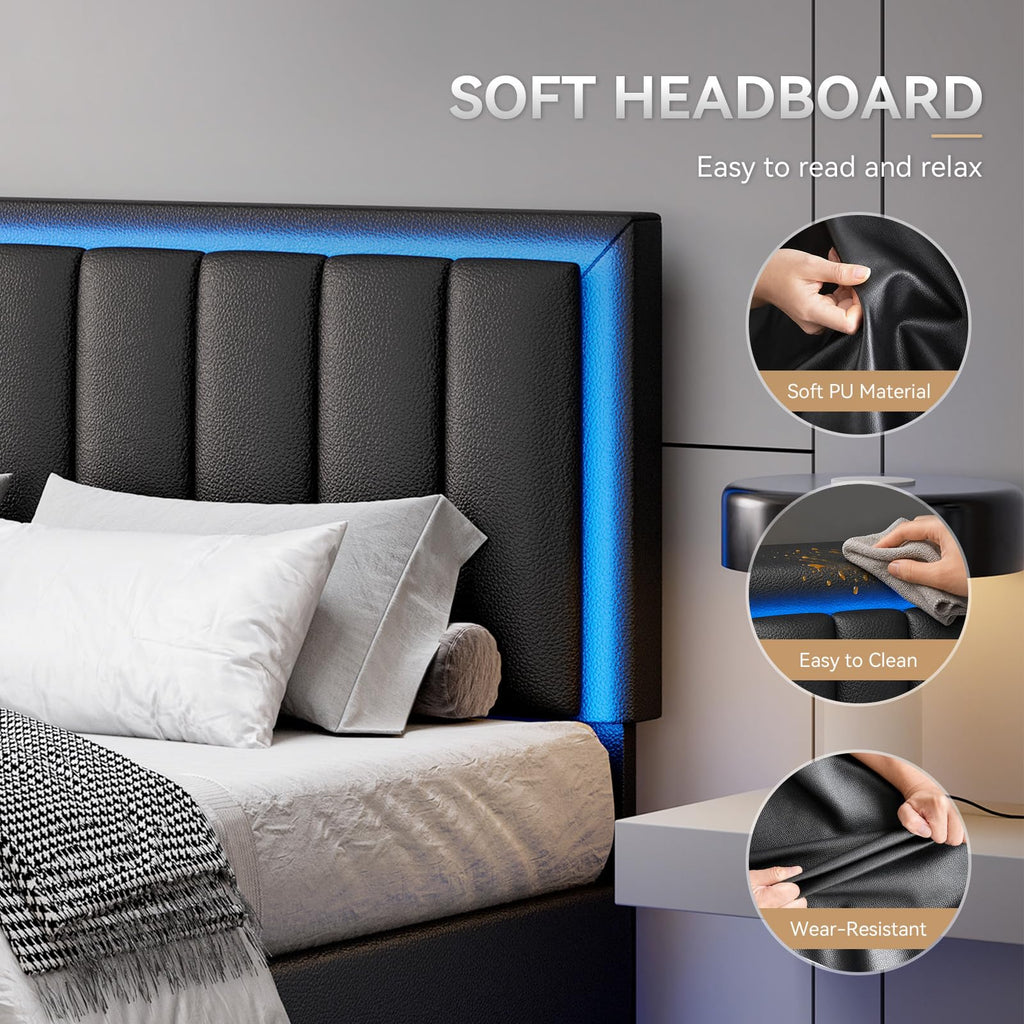 Black Full Size Floating Bed Frame with LED Lights B99623