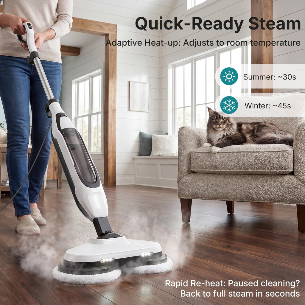 Steam Mop with Rotating Pads and 4 Cleaning Modes T676358